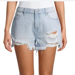 High rise cut off light denim shorts